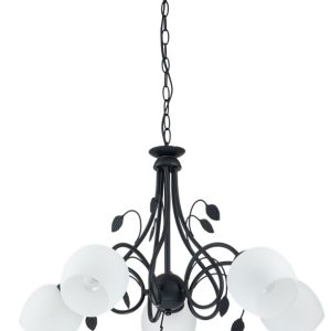 IM1 LAMPARA COLGANTE BASE NEGRA C/HOJAS COPAS BLANCAS H/ABAJO DEC-1021-5P 5L E27