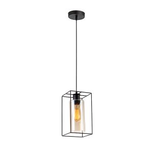 IM1 LAMPARA COLGANTE CUBO NEGRO VIDRIO CILINDRO CHAMPANG 26705A-BK 1L E17