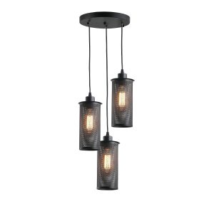 IM1 LAMPARA COLGANTE BASE REDONDA CILINDRO MALLA NEGRO 26891A-3P 3L E27