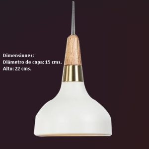 IM3 LAMPARA COLAGNTE CAMPANA BLANCA C/DETALLE DORADO Y MADERA 152061P-1GDWH 1L E14