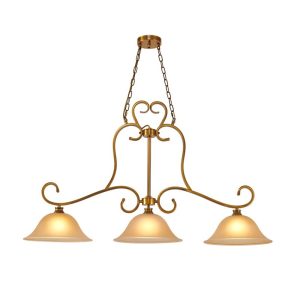 IM1 LAMPARA COLGANTE LINEAL DORADA CAMPANAS DE VIDRIO AMBAR T-20054B 3L E27